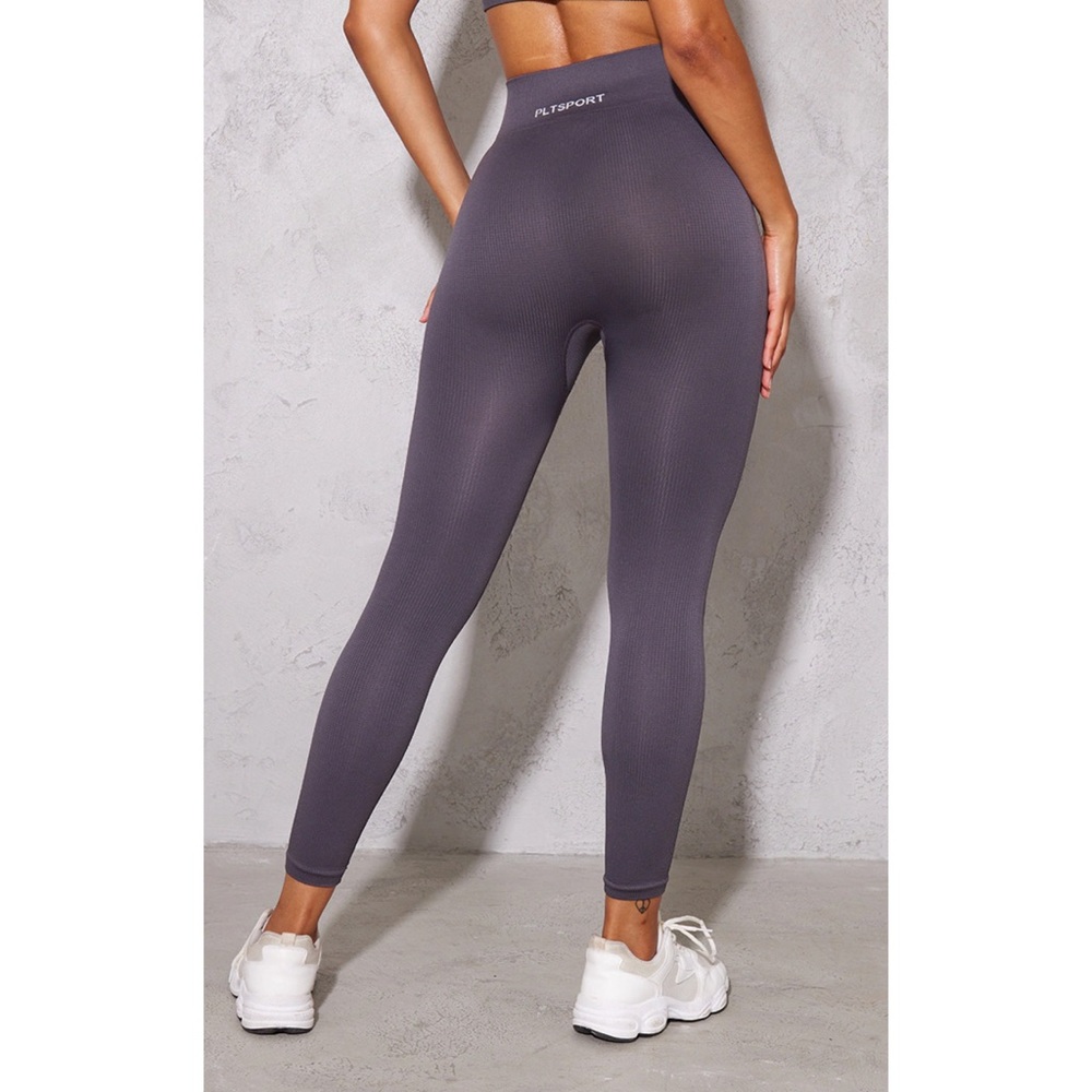 Charcoal Seamless Rib Basic Branding Gym Leggings
